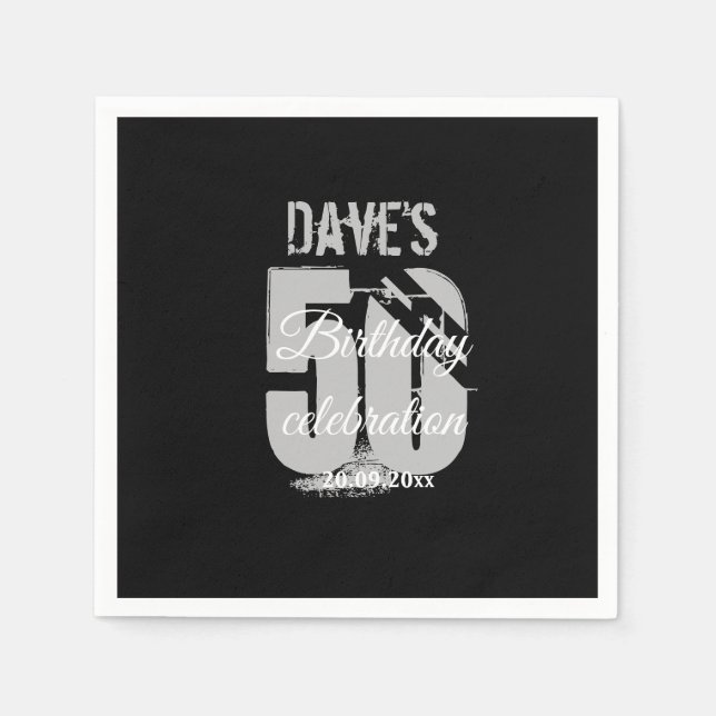 Elegant Black & White 50th Any Age Birthday Party  Napkin (Front)