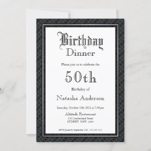 Elegant Black & White 50th Birthday Dinner Invitation