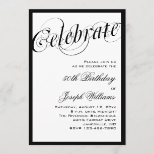 Elegant Black & White 50th Birthday Invitations