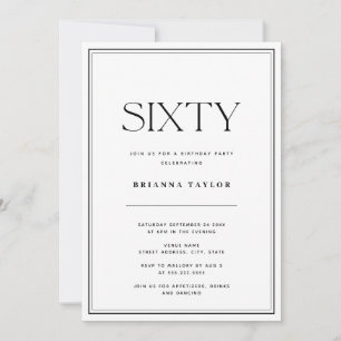 Elegant Black & White 60th Birthday Invitation