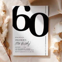 Elegant Black White 60th Birthday Invitation