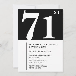Elegant Black White 71st birthday invitation