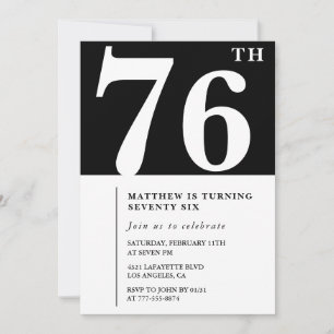 Elegant Black White 76th birthday invitation