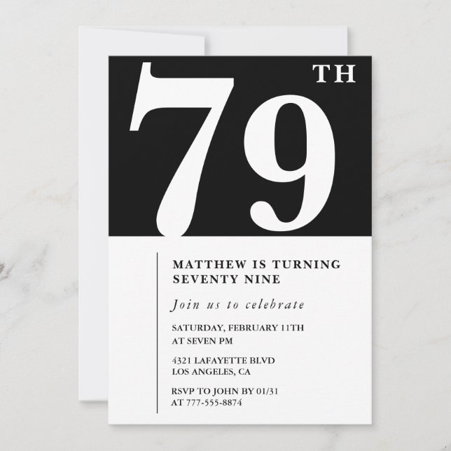 Elegant Black White 79th birthday invitation (Front)