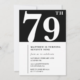 Elegant Black White 79th birthday invitation