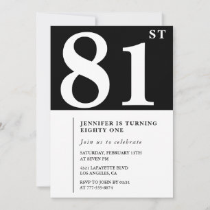 Elegant Black White 81st birthday invitation