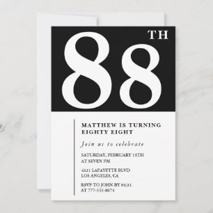 Elegant Black White 88th birthday invitation