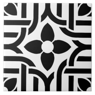 Elegant Black &White Abstract Floral Tile