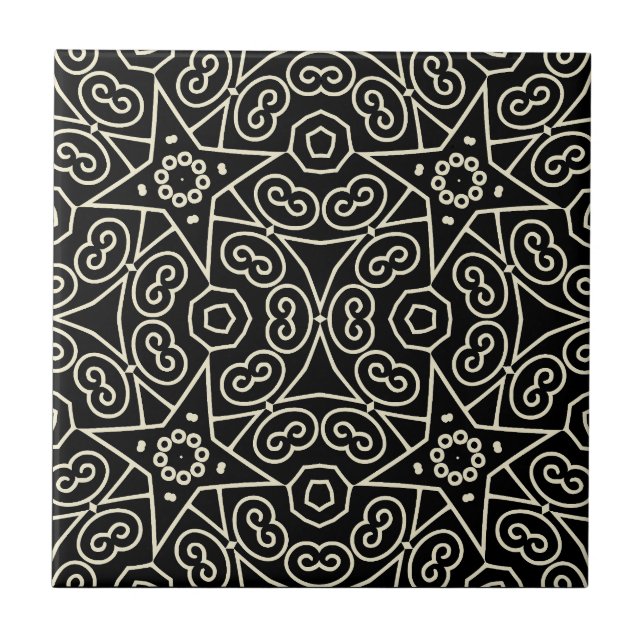 Elegant Black & White Abstract Geometric Pattern  Tile (Front)