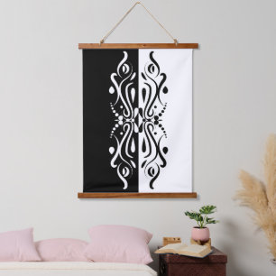 Elegant Black & White Abstract Harlequin Style Hanging Tapestry