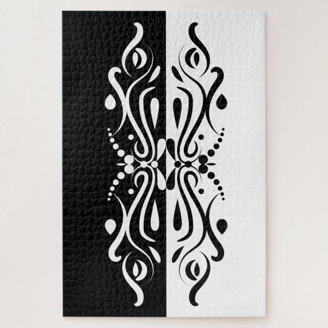 Elegant Black & White Abstract Harlequin Style Jigsaw Puzzle (Vertical)