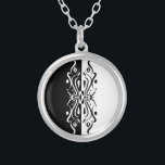 Elegant Black & White Abstract Harlequin Style Silver Plated Necklace<br><div class="desc">Check out my elegant unique black and white abstract harlequin design. This minimalist and modern illustration looks great on both fashion and decor items.</div>