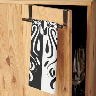 Elegant Black & White Abstract Harlequin Style Tea Towel