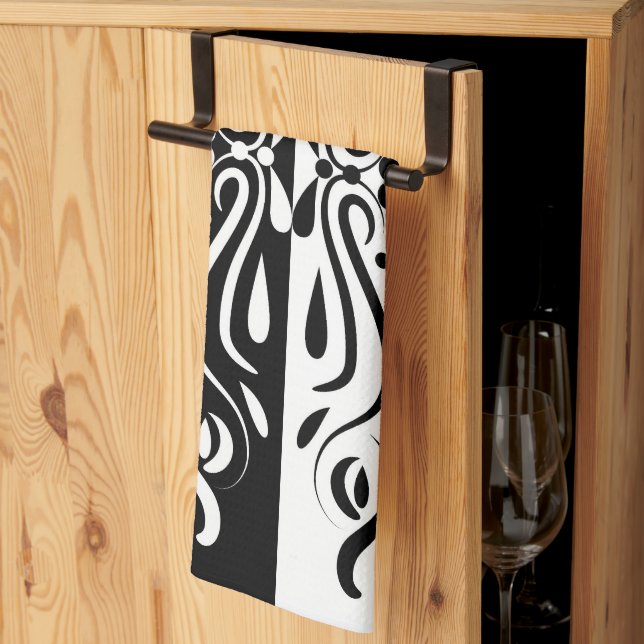 Elegant Black & White Abstract Harlequin Style Tea Towel (Thirds Fold)