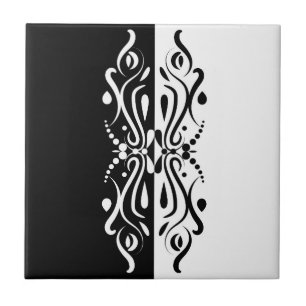 Elegant Black & White Abstract Harlequin Style Tile