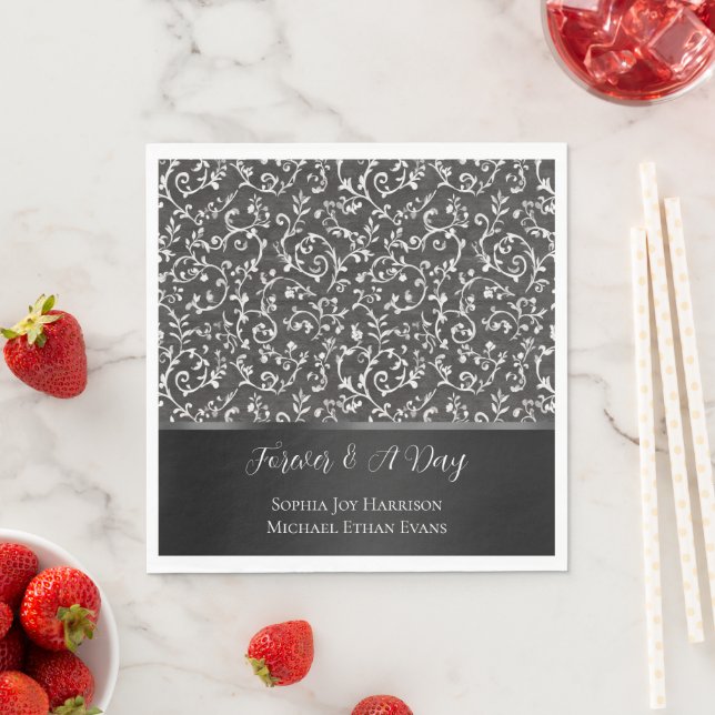 Elegant Black White Abstract Wedding Napkin (Insitu)