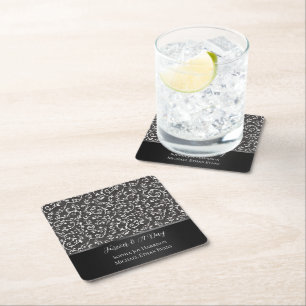Elegant Black White Abstract Wedding Square Paper Coaster
