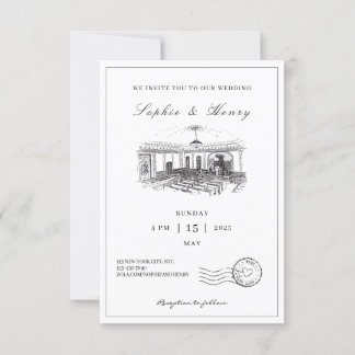 Elegant Black & White All in One Wedding  Invitation