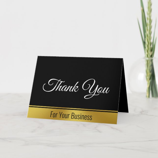 Elegant Black White and Gold Business Thank You Card (Front)