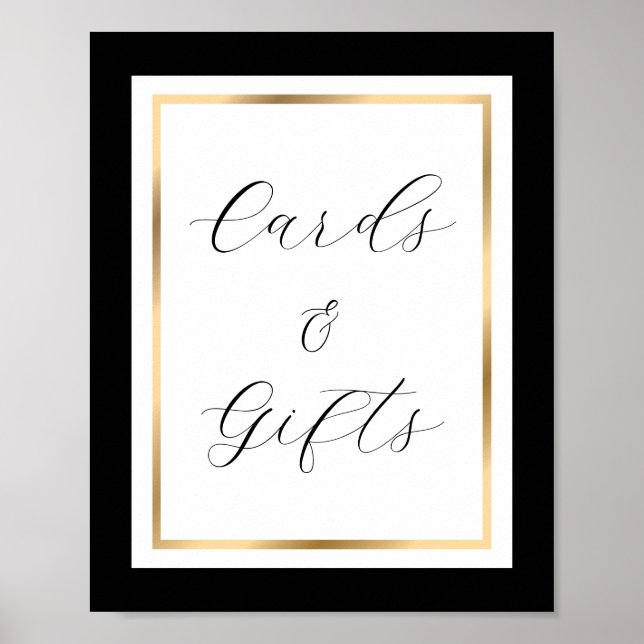 Elegant Black White and Gold Cards and Gifts Sign (Front)