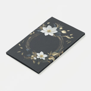 Elegant Black White and Gold Floral Wreath Wedding Post-it Notes