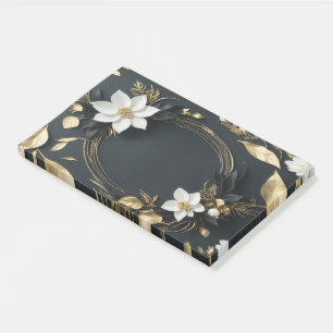 Elegant Black White and Gold Floral Wreath Wedding Post-it Notes