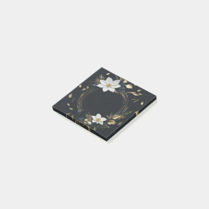 Elegant Black White and Gold Floral Wreath Wedding Post-it Notes