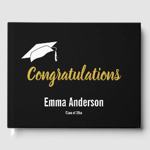 Elegant Black White and Gold Graduation Guest Book