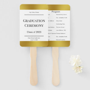 Elegant Black White and Gold Graduation Program Hand Fan