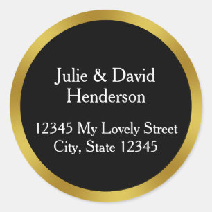 Elegant Black White and Gold Return Address Classic Round Sticker
