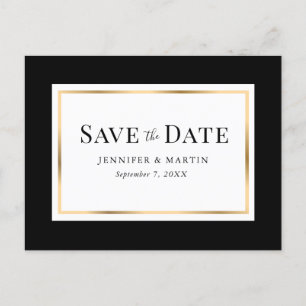 Elegant Black White and Gold Wedding Save The Date Announcement Postcard