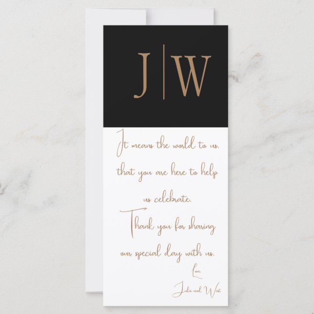 Elegant Black, White, and Gold wedding Thank you  (Front)
