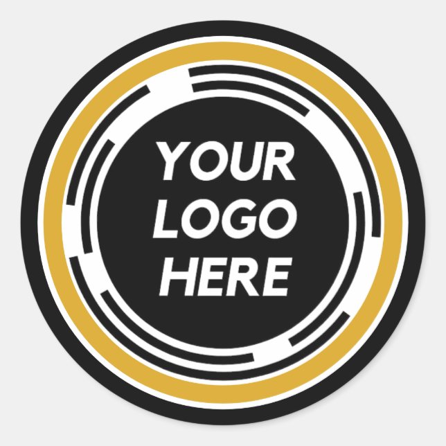Elegant Black, White and Gold Your Logo Here Classic Round Sticker (Front)