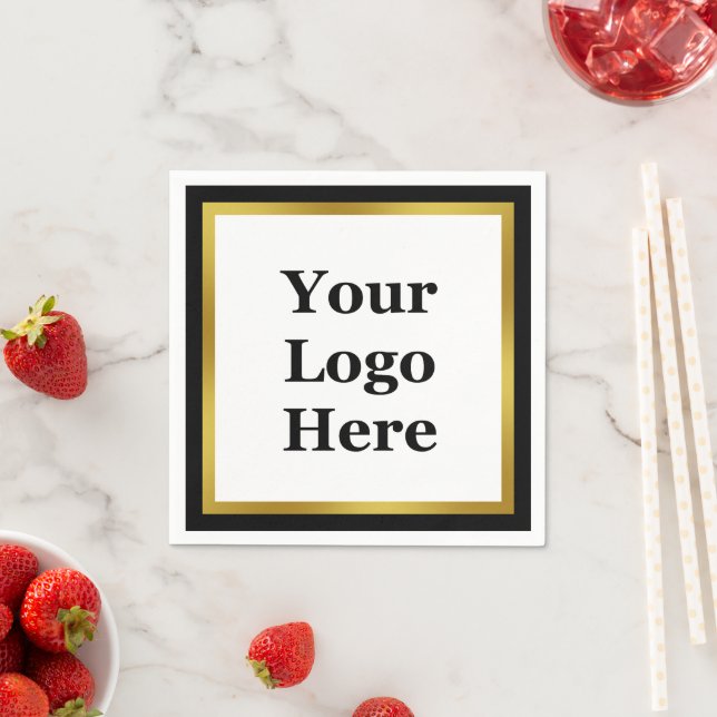 Elegant Black, White and Gold Your Logo Here Napkin (Insitu)