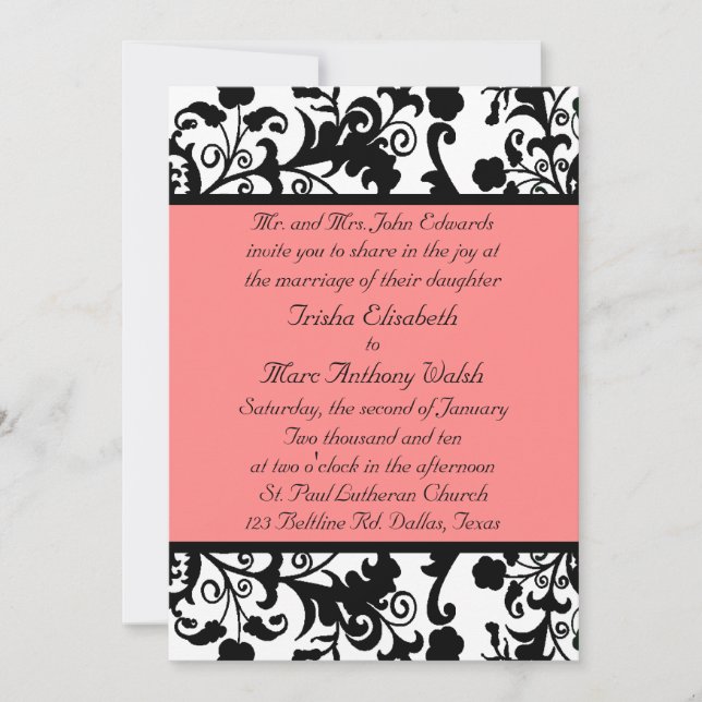 Elegant Black, White, and Peach Wedding Invitation (Front)