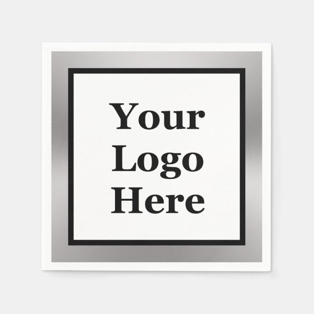 Elegant Black White and Silver Your Logo Here Napkin (Front)