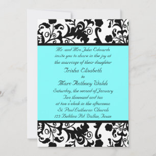 Elegant Black, White, and Teal Wedding Invitation