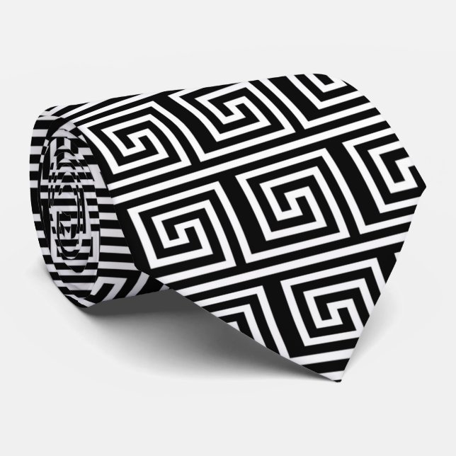 elegant black white art Deco pattern  Tie (Rolled)