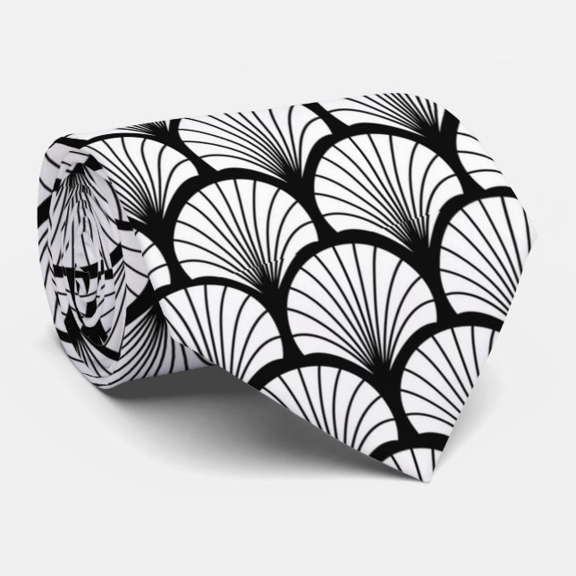 elegant black white art Deco pattern  Tie (Rolled)