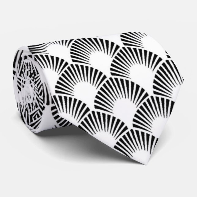 elegant black white art Deco pattern  Tie (Rolled)