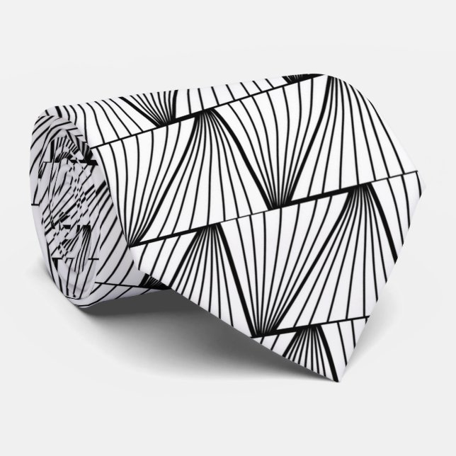 elegant black white art Deco pattern  Tie (Rolled)
