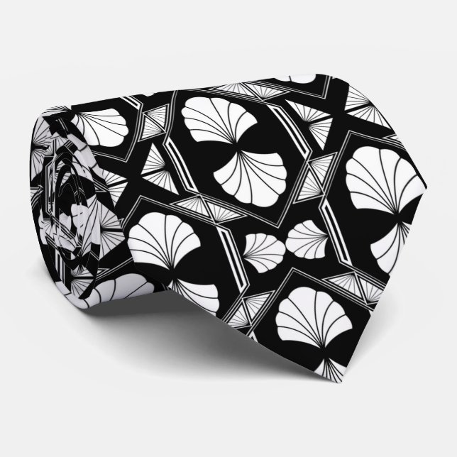 elegant black white art Deco pattern  Tie (Rolled)