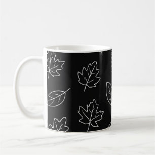 Elegant Black & White Autumn Leaf Coffee Mug – Min