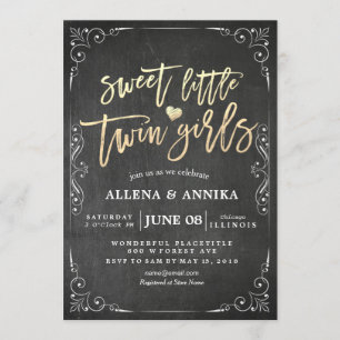 Elegant Black White Baby Shower Sweet Little Twins Invitation