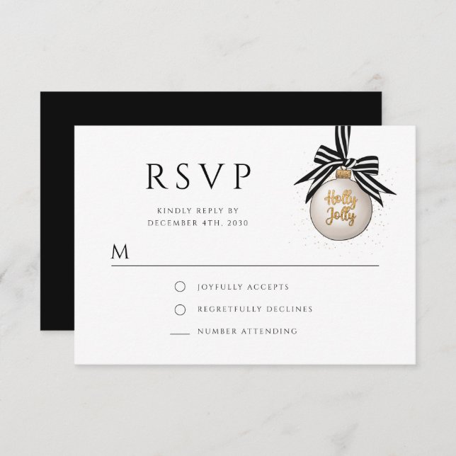 Elegant Black White Bauble Christmas Party RSVP Card (Front/Back)