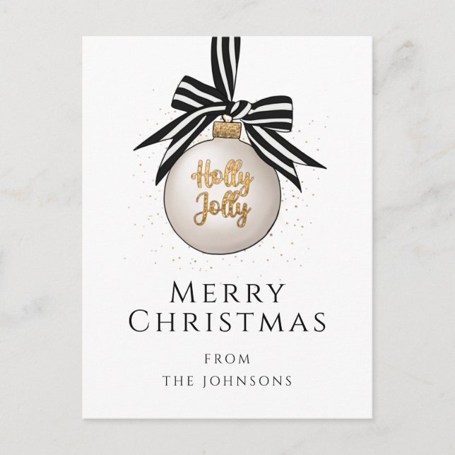 Elegant Black White Bauble Merry Christmas Postcard (Front)