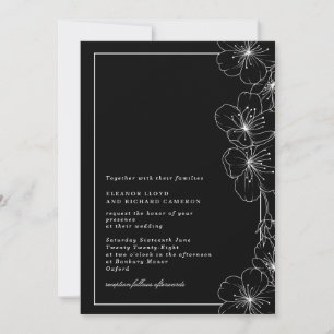 Elegant Black & White Blossom Floral Wedding Invitation