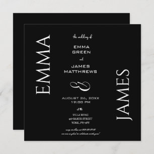 Elegant Black & White Bold Script Wedding Square Invitation