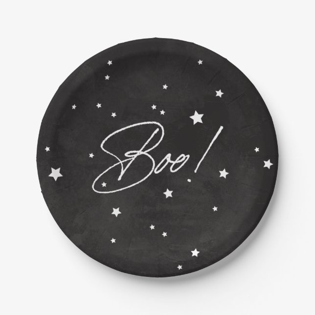 Elegant Black/White Boo! Halloween Party Paper Plate (Front)
