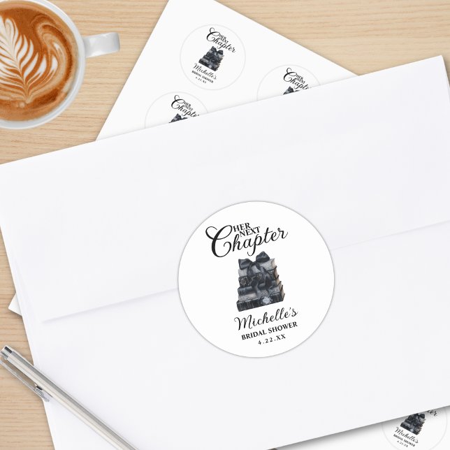 Elegant Black & White Book Themed Bridal Shower  Classic Round Sticker (Creator Uploaded)